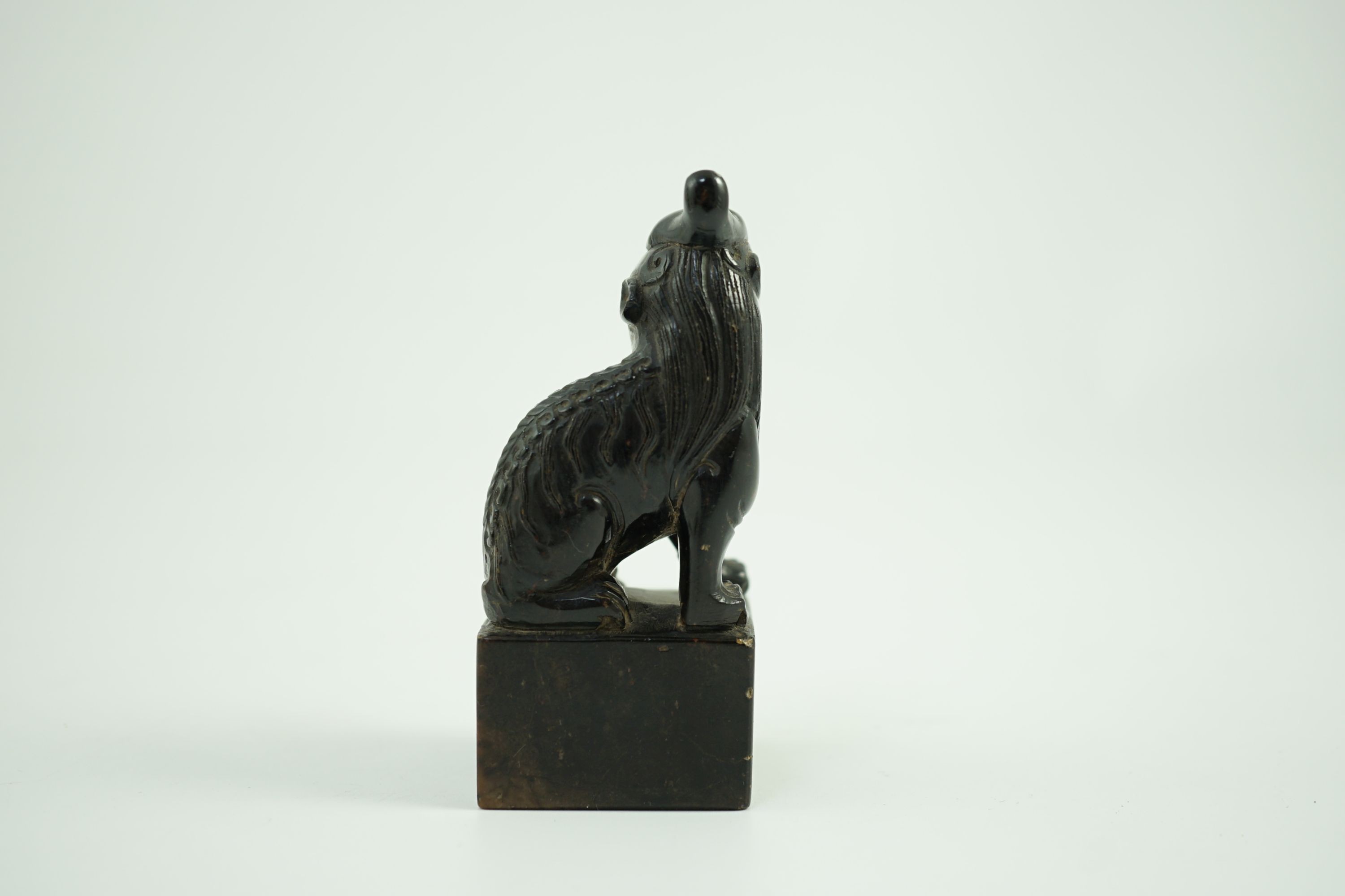 A Chinese soapstone pixiu (lion dog) seal, 9.5 cms high.